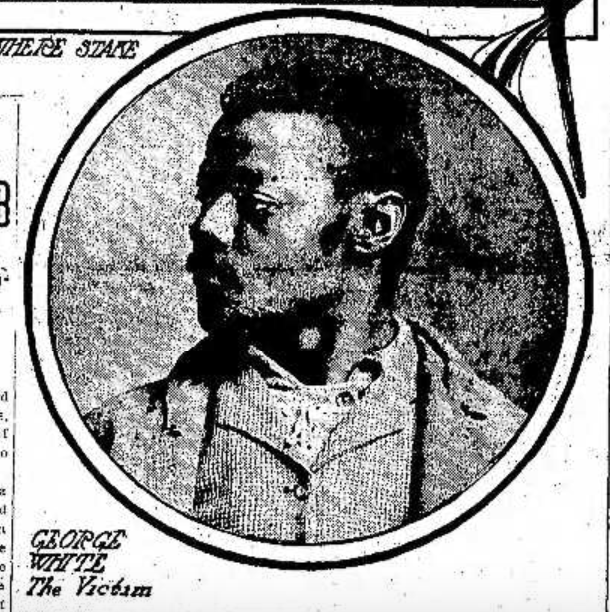 black and white newspaper image of black man looking to the left (George White)
