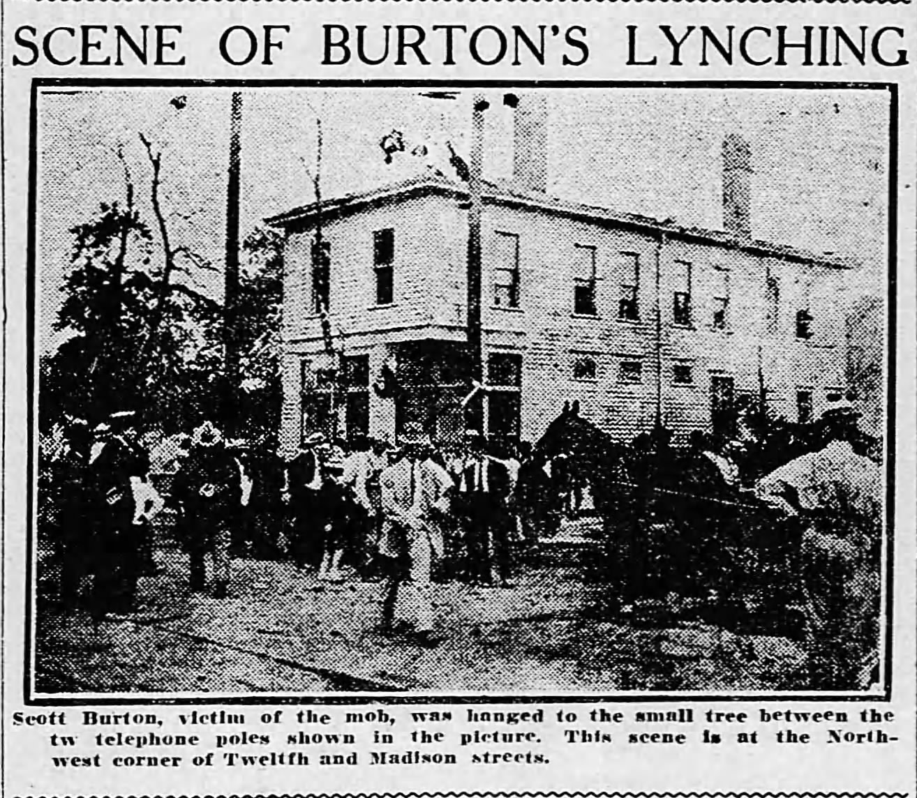 Image of the small tree where Burton was hung